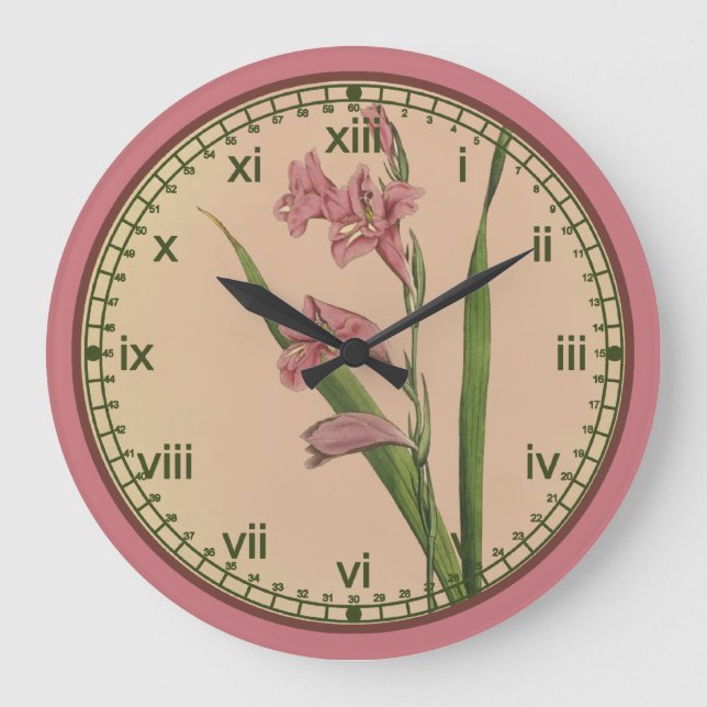 Grande Horloge Ronde Curtis Botanical Pink Lily Wall Clock dans 3 style (Recto)