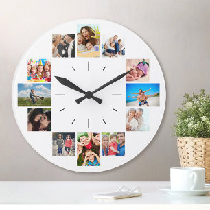 Grande Horloge Ronde Custom 12 Keepsaké Famille Photo Collage Blanc