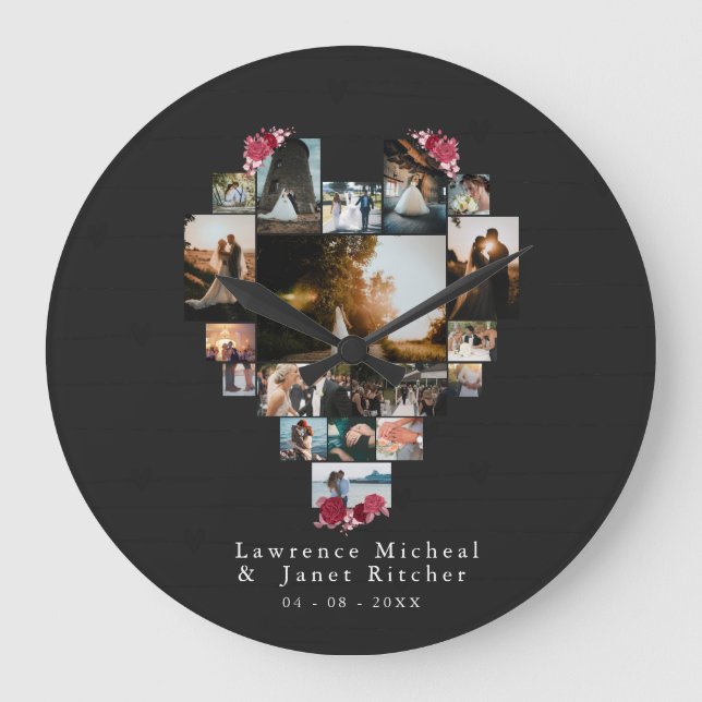 Grande Horloge Ronde Custom 18 Heart shaped Photo Collage couples (Recto)