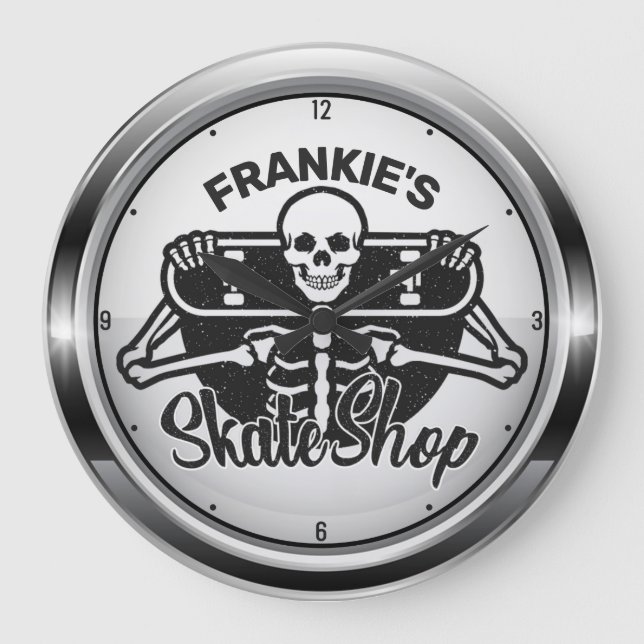 Grande Horloge Ronde Custom ADD NAME Skull Skate Shop (Recto)