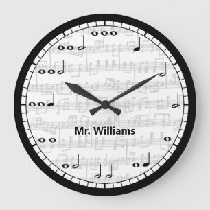 Grande Horloge Ronde Custom Black and White Music Notes Round Clock