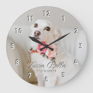 Grande Horloge Ronde Custom Dog Pet Photo White Numbers Large Clock