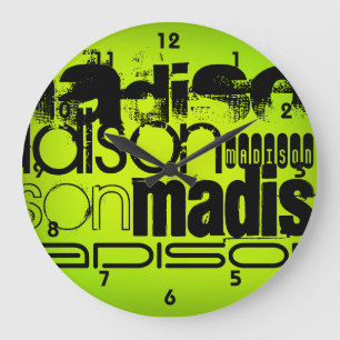 Grande Horloge Ronde Custom Nom; Black & Neon Chartreuse Yellow Green
