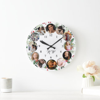 Grande Horloge Ronde Custom Photos Collage Clock | Gift for Christmas