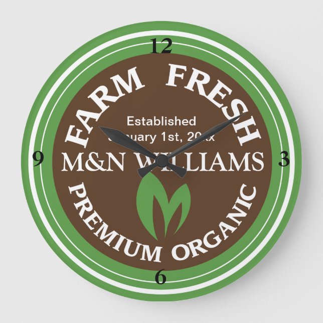Grande Horloge Ronde Customisez votre nom Ferme biologique Logo (Recto)