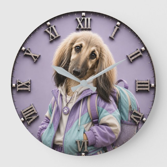 Grande Horloge Ronde Cute Afghan Hound Puppy (Recto)
