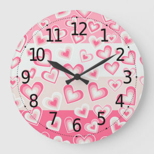 Grande Horloge Ronde Cute and Adorable Valentine's Day Pastel Hearts  