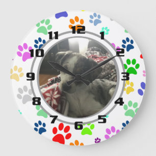Grande Horloge Ronde Cute and Fun Pet Paw Pattern Your Pat Picture