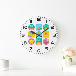 Grande Horloge Ronde Cute animal récompensé Motivational Étiquette de c