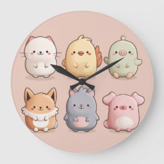 Grande Horloge Ronde Cute Animal Wall Clock – Adorable Cartoon Animal W