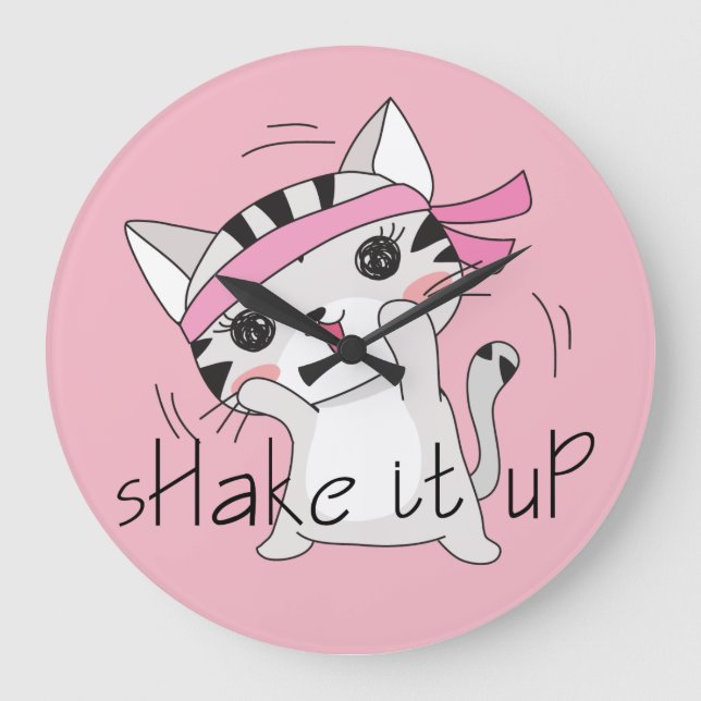 Grande Horloge Ronde Cute Animaux Chat Travailler À L'Horloge (Recto)