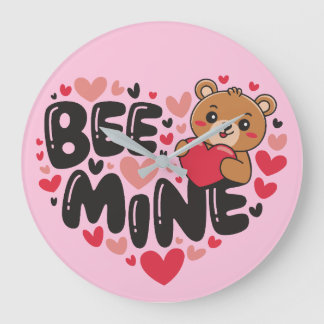 Grande Horloge Ronde Cute Bee Mine Teddy Bear Valentine's Day