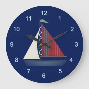 Grande Horloge Ronde Cute Blue Toy Voilier