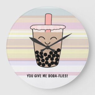 Grande Horloge Ronde Cute Boba Milk Tea Pun Acrylique Wall Clock