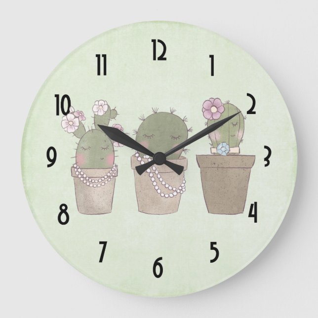 Grande Horloge Ronde Cute Cactus (Recto)