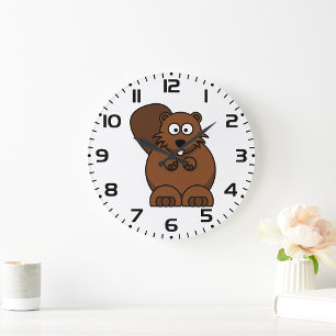 Grande Horloge Ronde Cute Cartoon Beaver Funny Bois Animal