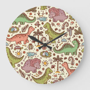 Grande Horloge Ronde Cute Cartoon Dinosaur Motif Vintage