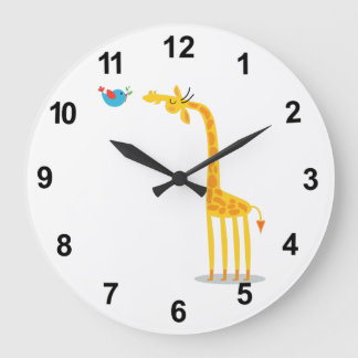 Grande Horloge Ronde Cute cartoon girafe and bird