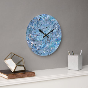 Grande Horloge Ronde Cute Chic Purple Bleu Faux Motif de coquillage de