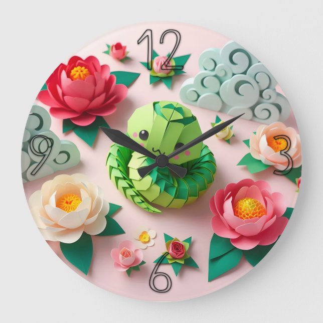Grande Horloge Ronde Cute chinois Nouvel An Serpent Origami WC1 (Recto)