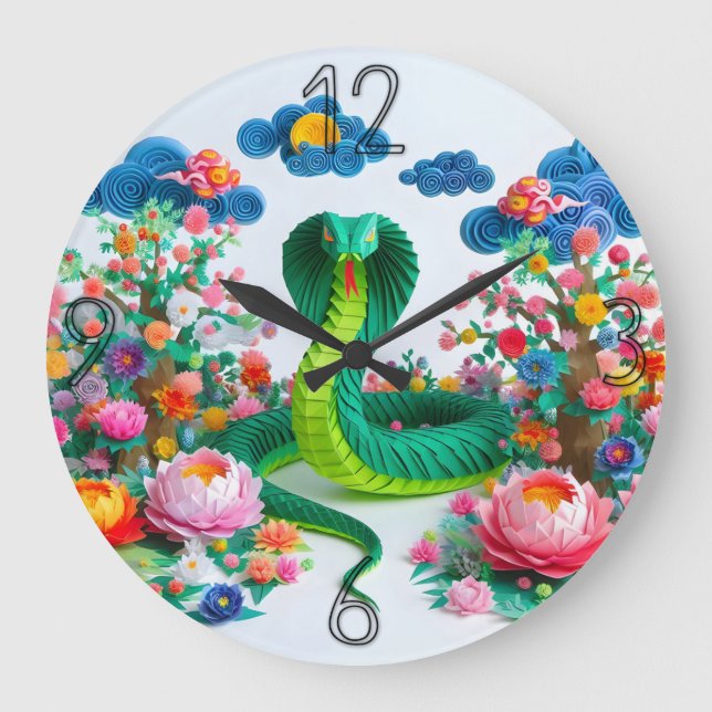 Grande Horloge Ronde Cute chinois Nouvel An Serpent Origami WC4 (Recto)