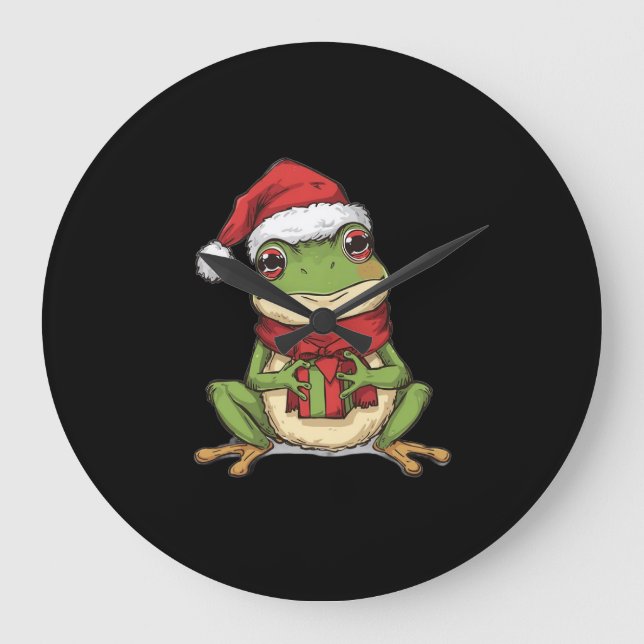 Grande Horloge Ronde Cute Christmas Frog Sweater - Santa Frog Holding G (Recto)