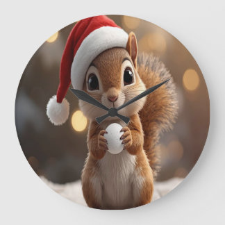 Grande Horloge Ronde Cute Christmas Squirrel Wall Clock