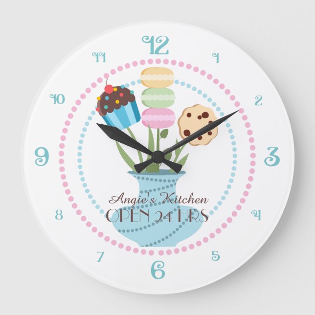 Grande Horloge Ronde Cute cookie cupcake bouquet cuisine personnalisée (Recto)