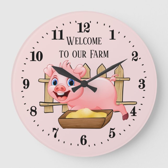 Grande Horloge Ronde cute Country farm pig add text (Recto)