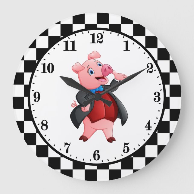 Grande Horloge Ronde cute country pig lover Large Clock (Recto)