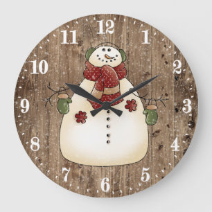 Grande Horloge Ronde Cute Country snowman Holiday decor