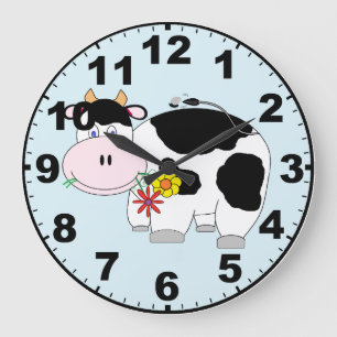 Grande Horloge Ronde Cute Cow Clock et Numbers