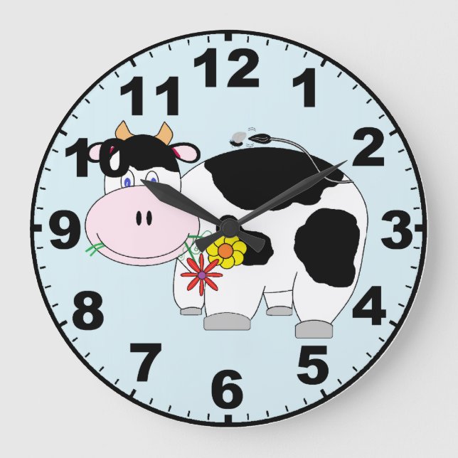 Grande Horloge Ronde Cute Cow Clock et Numbers (Recto)