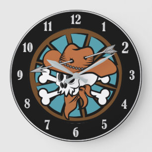 Grande Horloge Ronde Cute crâne de Cowboy et os croisés