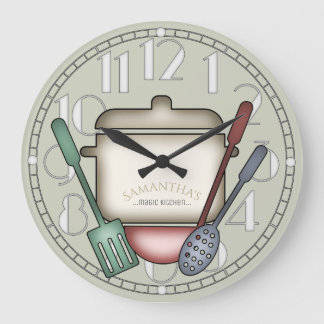 Grande Horloge Ronde Cute Cuisine Pot Et Ustensiles De Cuisine Couleur 