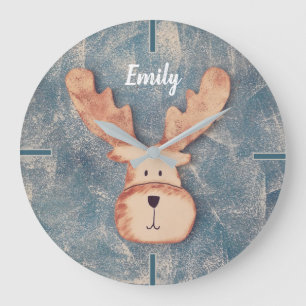 Grande Horloge Ronde Cute Deer Head Winter