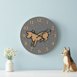 Grande Horloge Ronde Cute Dog Wall Clock with Large 12 Hour Numbers