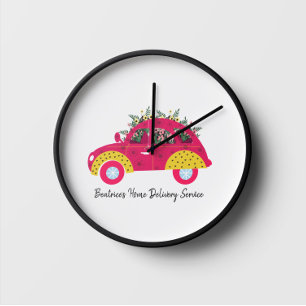 Grande Horloge Ronde Cute Floral Colorful Auto