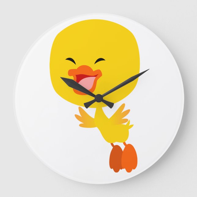 Grande Horloge Ronde Cute Flying Dessin animé Duckling Wall Clock (Recto)
