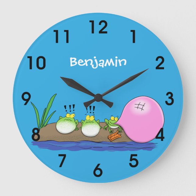 Grande Horloge Ronde Cute funny frogs bubblegum cartoon illustration ro (Recto)