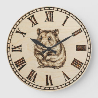 Grande Horloge Ronde Cute Hamster Wooden Wall Clock