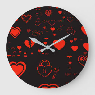 Grande Horloge Ronde Cute Heart Motif rouge moderne