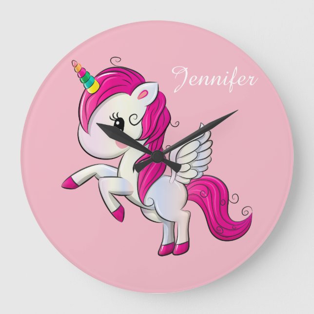Grande Horloge Ronde Cute Imaginaire Unicorn (Recto)