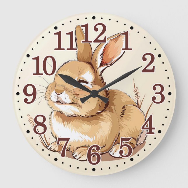 Grande Horloge Ronde Cute Lapin Bunny Animaux Enfants Salle Nursery (Recto)