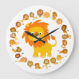 Grande Horloge Ronde Cute Lion Mandala Wall Clock