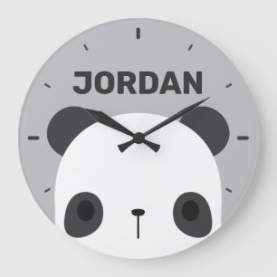 Grande Horloge Ronde Cute Little Panda Bear with Personalized Name