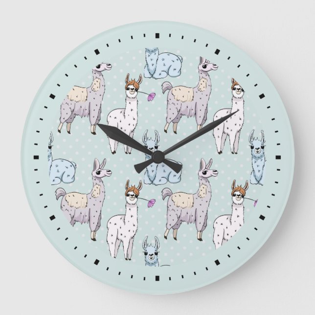 Grande Horloge Ronde Cute Llama Motif Pois (Recto)
