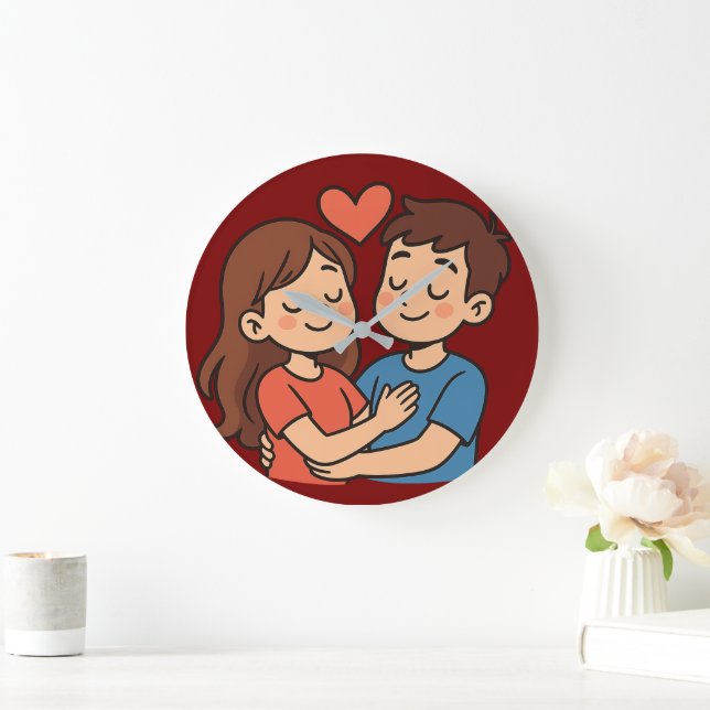 Grande Horloge Ronde  Cute Love Sticker | Cartoon Couple in Love (Maison)