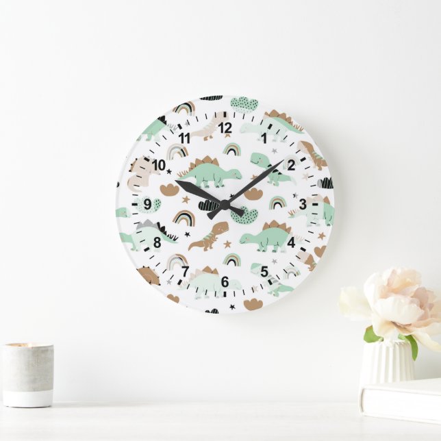Grande Horloge Ronde Cute Mint Green Dinosaur Motif (Maison)
