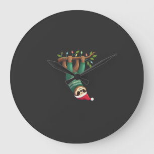Grande Horloge Ronde Cute Noël Paresseux Chapeau de Père Noël Noël Pare